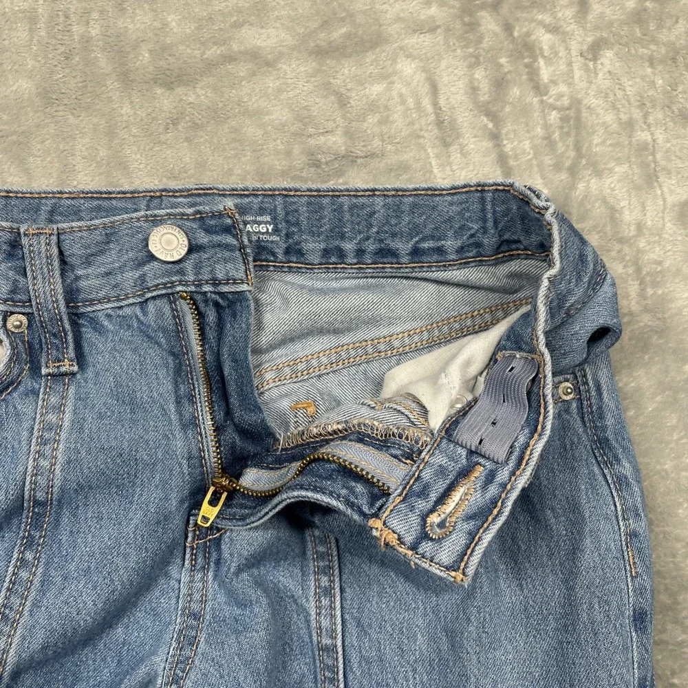 Old Navy Cargo Jeans Kids Size 12 Blue High‎ Rise Baggy Built-In Tough Wide Leg
